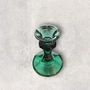 Vtg green glass candlestick